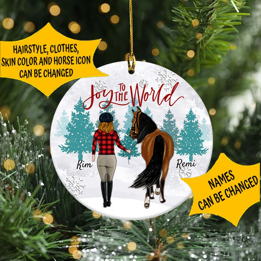 Personalized Joy To The World Horse Ornament - Pet Christmas Ornament
