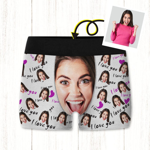 I Love You with Heart Boxer Briefs - Personalized Face Photo Underwear