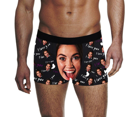 I Love You with Heart Boxer Briefs - Personalized Face Photo Underwear