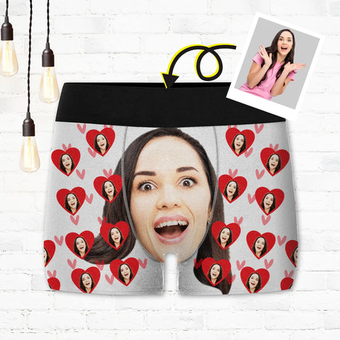Funny Personalized Face Photo Underwear - Custom Heart Boxer Briefs