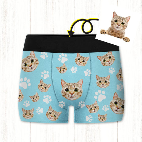 Personalized Boxer Briefs With Cat Face - Custom Boxer With Pet Face