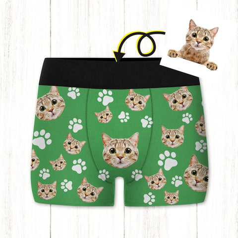 Personalized Boxer Briefs With Cat Face - Custom Boxer With Pet Face