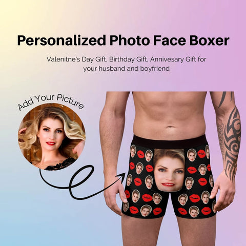 Custom Face Boxer Briefs - Personalized Kiss Print Face Boxer