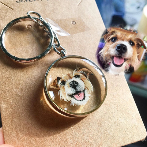 Custom Mini Pet Portrait Hand painted Resin Keychain