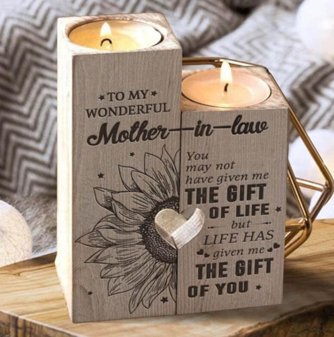 Custom Candle Holder with Heart - Mother's Day Gift