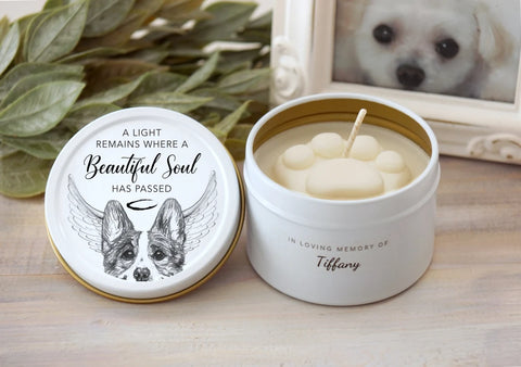 Personalized Corgi Dog Paw Print Candle - Pet Loss Gifts