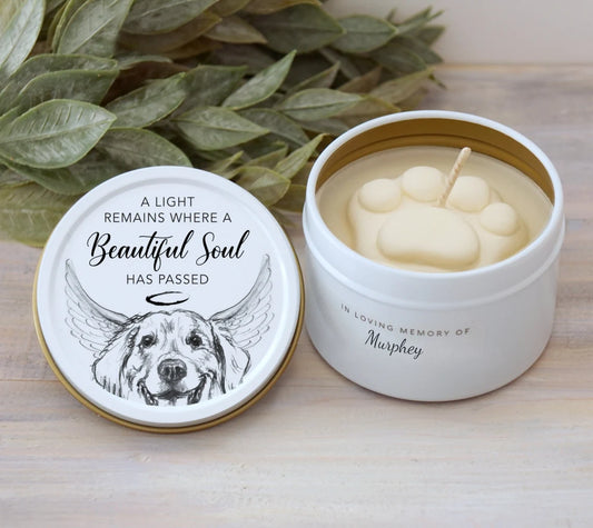 Personalized Golden Retriever Dog Paw Print Candle - Pet Loss Gifts