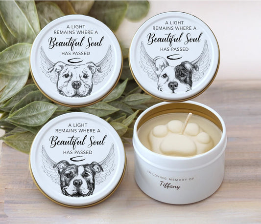 Personalized Pit Bull Paw Print Candle - Pet Loss Gifts
