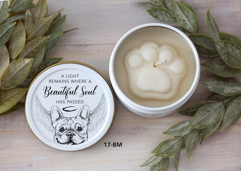 Personalized French Bulldog Paw Print Candle - Pet Loss Gifts