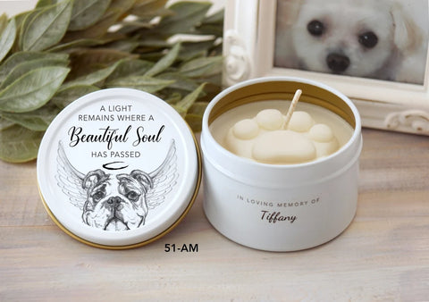 Personalized English Bulldog Paw Print Candle - Pet Loss Gifts