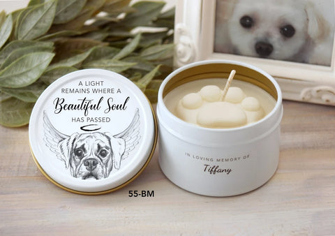 Personalized Boxer Dog Paw Print Candle - Pet Loss Gifts