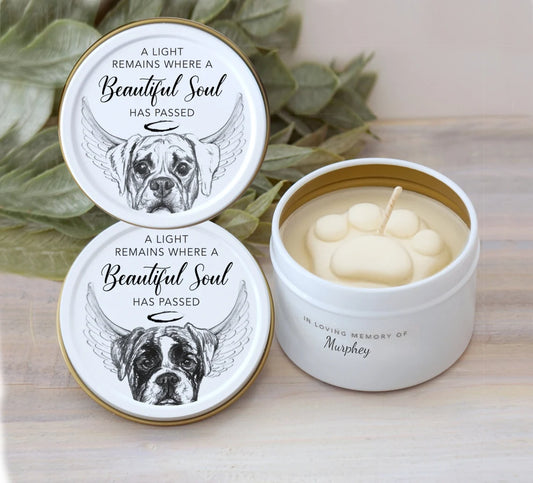Personalized Boxer Dog Paw Print Candle - Pet Loss Gifts