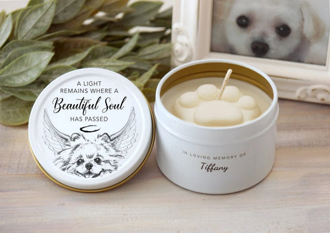 Personalized Pomeranian Dog Paw Print Candle - Pet Loss Gifts