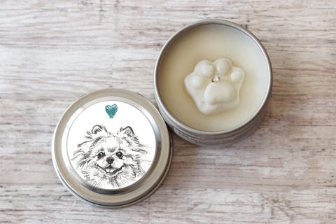 Pomeranian Paw Print Soy Candle - Dog Lover Christmas Gift