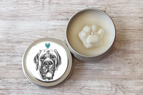 English Mastiff Paw Print Soy Candle, Dog Lover Christmas Gift
