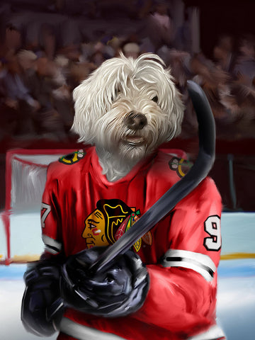Chicago Hockey Pet Portrait, Hockey Fan Gift Art