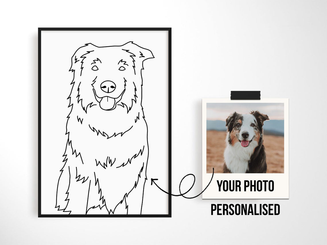 Custom Line Art Pet Portrait from Photo, Personalized Dog Cat illustration