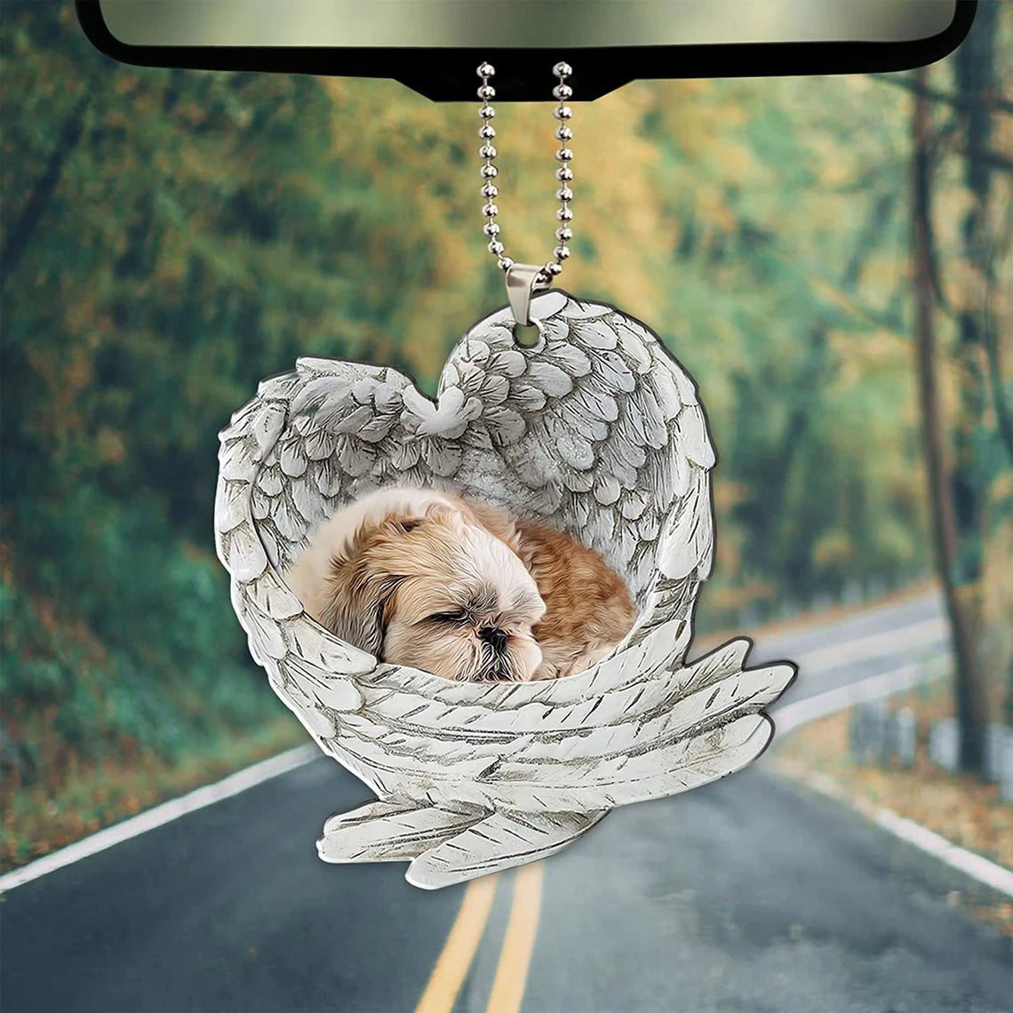 Shih Tzu Shitzu Sleeping Angel Wing - Memorial Dog Pet Lover Keychain Ring Holder Kit
