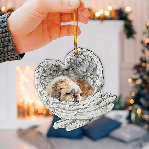 Shih Tzu Shitzu Sleeping Angel Wing - Memorial Dog Pet Lover Keychain Ring Holder Kit
