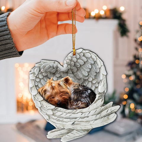 Yorkshire Terrier Sleeping Angel Wing - Memorial Dog Pet Lover Keychain Ring Holder Kit