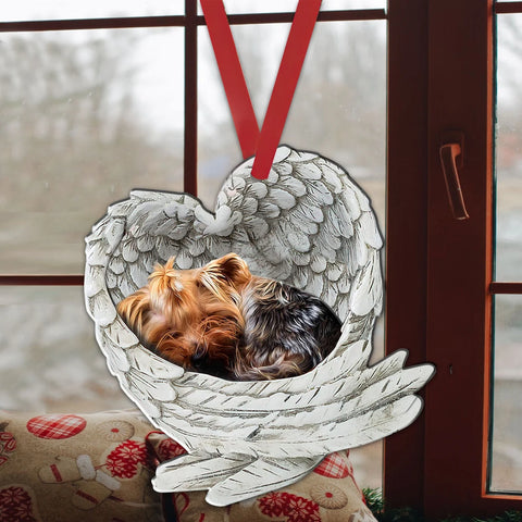 Yorkshire Terrier Sleeping Angel Wing - Memorial Dog Pet Lover Keychain Ring Holder Kit