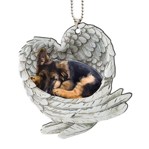 German Shepherd Sleeping Angel Wing - Memorial Dog Pet Lover Keychain Ring Holder Kit
