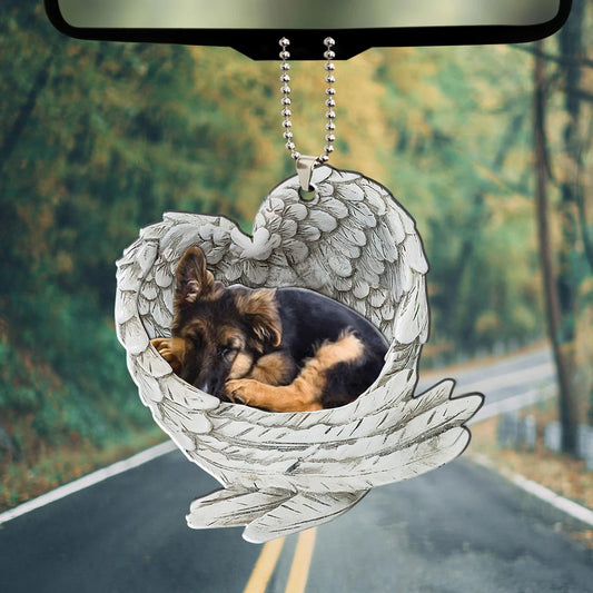 German Shepherd Sleeping Angel Wing - Memorial Dog Pet Lover Keychain Ring Holder Kit