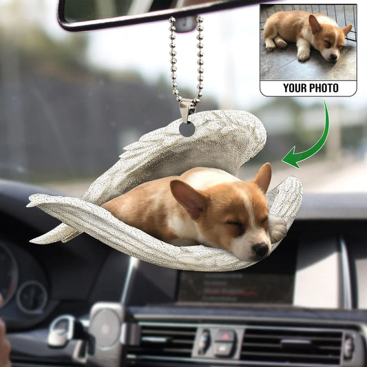 Custom Photo Pet Sleeping Angel Wing - Memorial Pet Lover Rear View Mirror Car Accessories