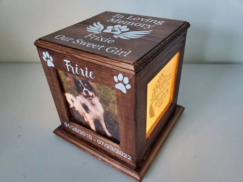 Pet Urn memorial box for ashes - Lighted Urn for dogs and cats - Pet Loss Gift