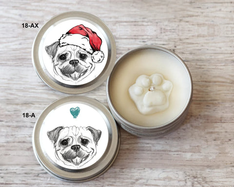 Pug Christmas Gifts, Paw Print Soy Candle