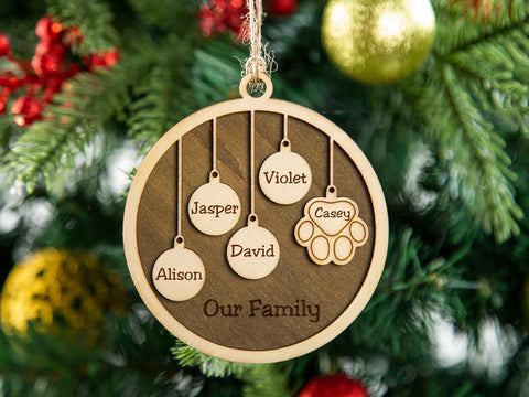 Personalized Family and Pet Ornament - Custom Christmas Ornament with Name