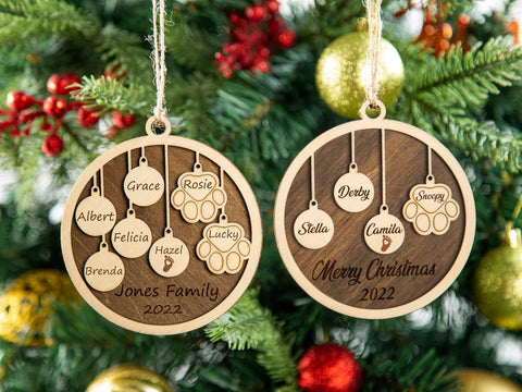 Personalized Family and Pet Ornament - Custom Christmas Ornament with Name