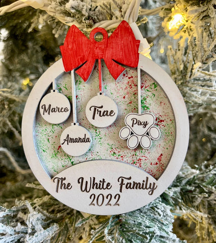 Christmas Family and Pet Ornaments - Personalized Layered Ornament