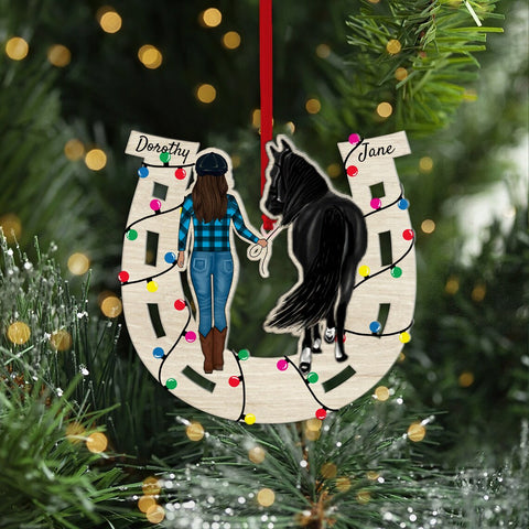 Personalized Girl With Horse In Christmas Light Ornament - Pet Christmas Ornament