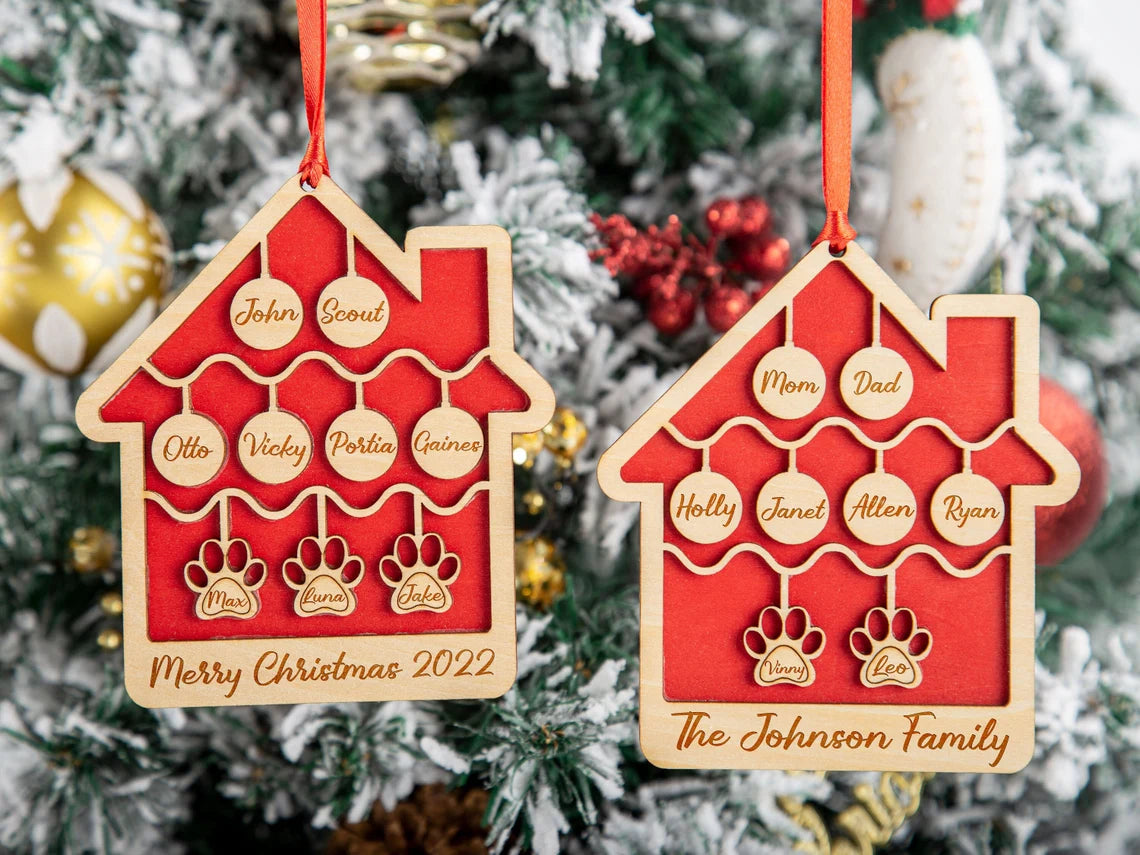 Custom People & Paw Print Christmas Ornament - Dog Christmas Ornament