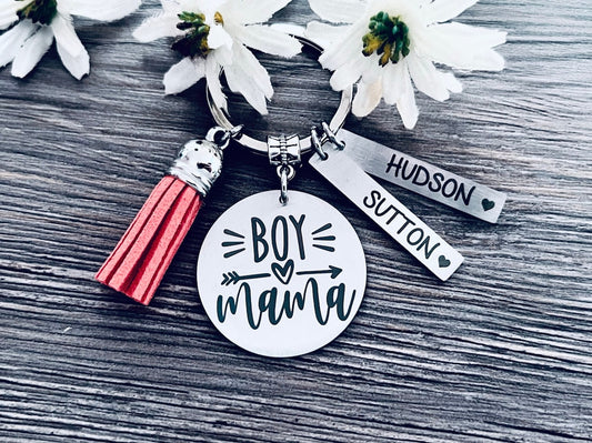 Custom Name Boy Mama Keychain • Mom of Boys Keychain