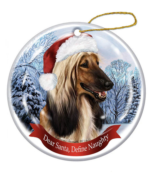 Holiday Pet Gifts Afghan Santa Hat Dog Porcelain Christmas Ornament