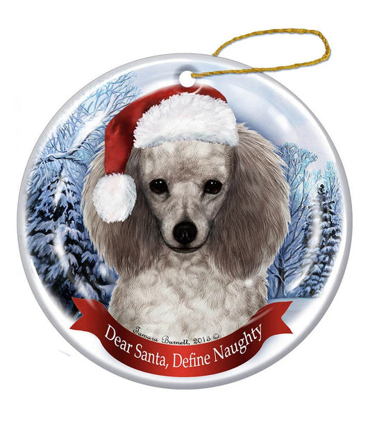 Holiday Pet Gifts Poodle (Silver) Santa Hat Dog Porcelain Christmas Ornament