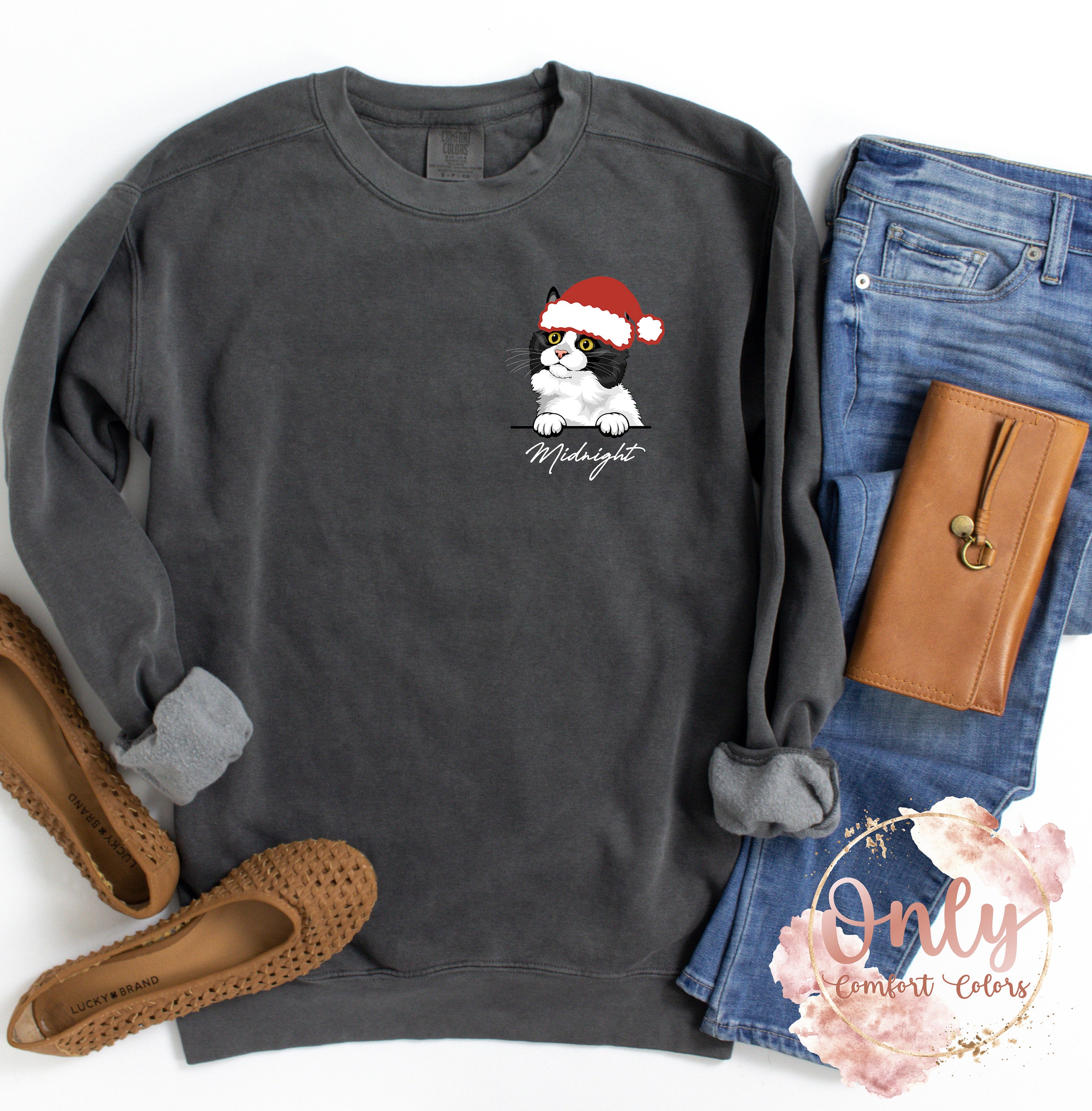 Custom Cat Santa Hat Sweatshirt - Personalized Cat Sweatshirt, Christmas Gifts