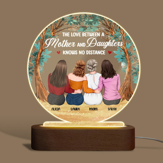 In The Wood Mother Daughter Love Knows No Distance - Personalized Round Acrylic LED Lamp - Best Gift For Mother