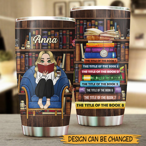 Just A Girl, A Boy Who Loves Books With Book Shelf - Personalized Tumbler - Thoughtful Gift For Birthday