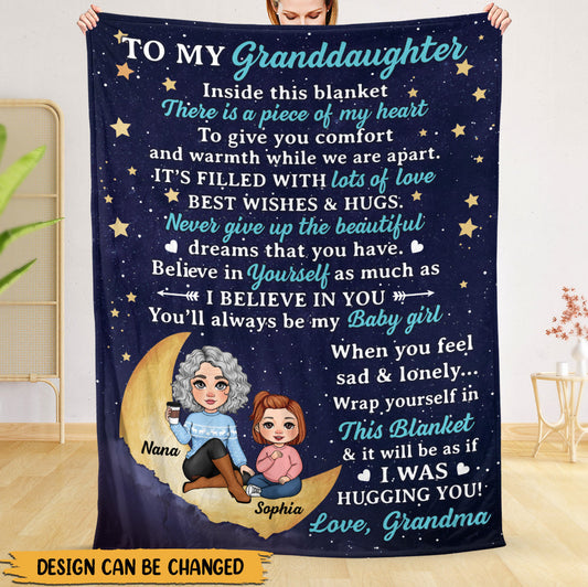 To My Granddaughter With Moon & Stars - Personalized Blanket - Best Gift For Daughter, Granddaughter
