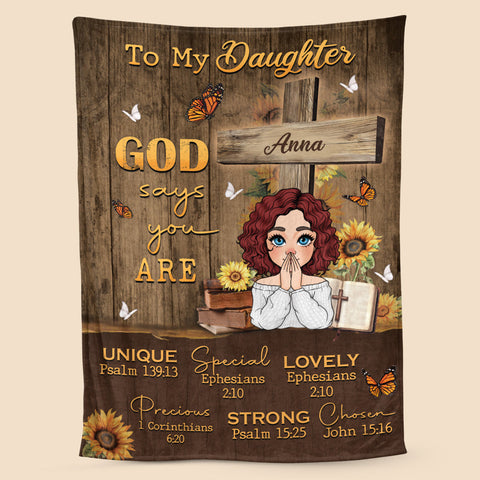 Sunflower Girl Bible - God Says You Are - Personalized Blanket - Meaningful Gift For Birthday
