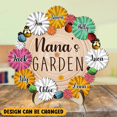 Nana's Garden - Personalized Custom 2-Layered Wooden Plaque With Stand - Best Gift For Mother, Grandma