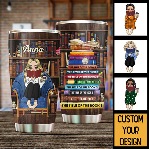 Just A Girl, A Boy Who Loves Books With Book Shelf - Personalized Tumbler - Thoughtful Gift For Birthday