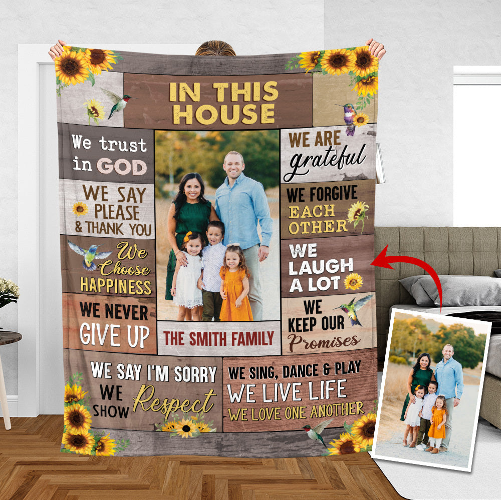 We Trust In God Family Photo - Personalized Blanket - Meaningful Gift For Birthday