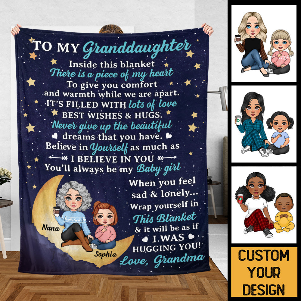 To My Granddaughter With Moon & Stars - Personalized Blanket - Best Gift For Daughter, Granddaughter