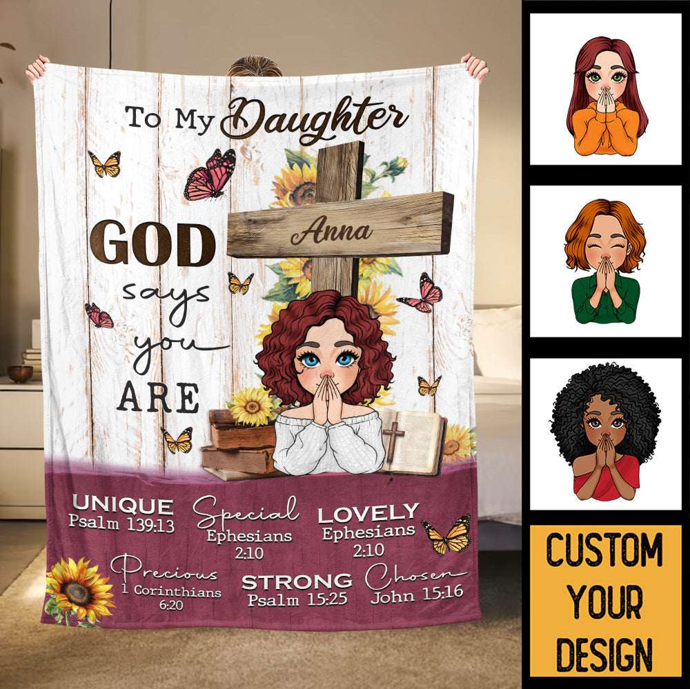 Sunflower Girl Bible - God Says You Are - Personalized Blanket - Meaningful Gift For Birthday