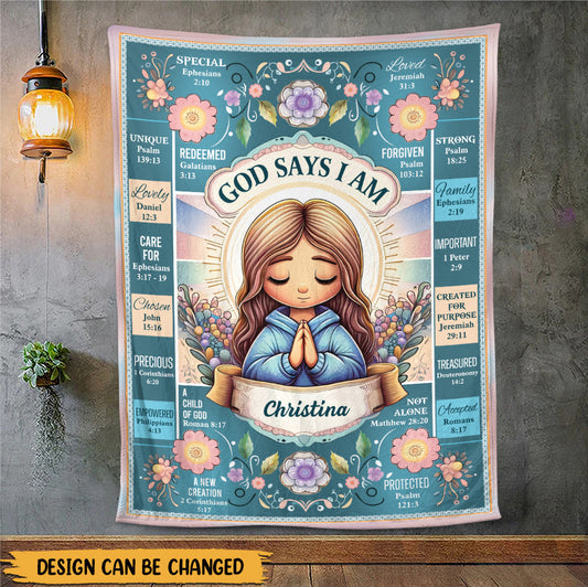 God Says I Am Cartoon Cute Flower - Personalized Blanket - Meaningful Gift For Birthday