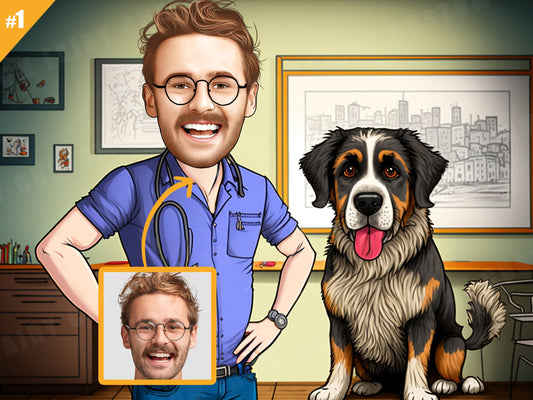 Personalized Caricature Gift of Male Veterinarian